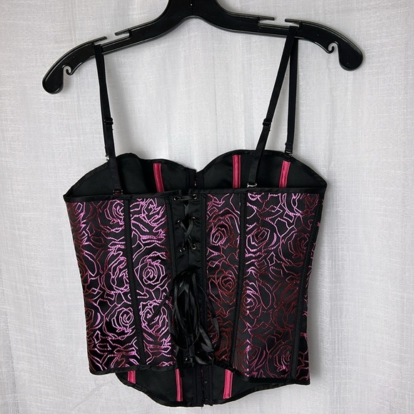 Corset,bustier,boudoir, pink & black,lace up,hook & eye, sexy,PTP 15” ,so 30-34 - Picture 5 of 14